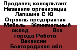 Продавец-консультант › Название организации ­ Лапшина С.Ю. › Отрасль предприятия ­ Мебель › Минимальный оклад ­ 45 000 - Все города Работа » Вакансии   . Белгородская обл.